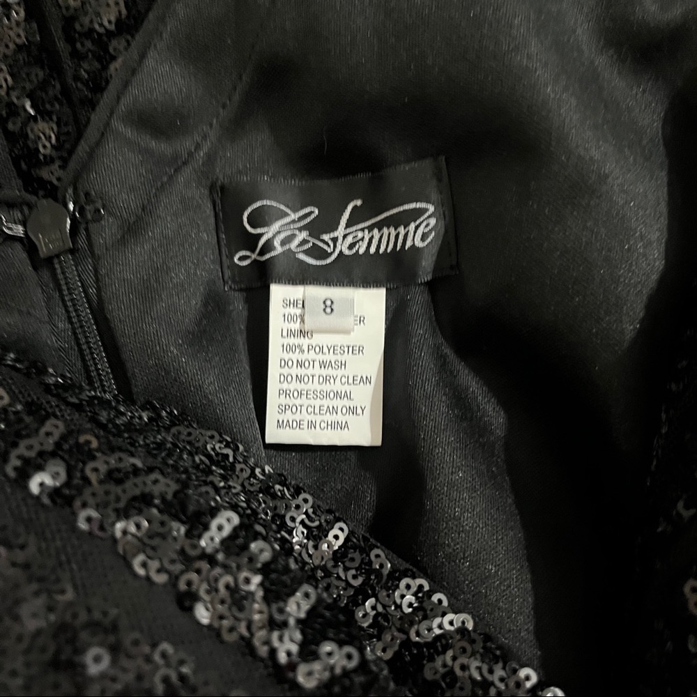 La Femme Short Sequin Party Cocktail Dress Black Size 8 Prom Homecoming Wedding - Picture 9 of 10